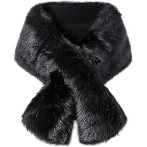 Babeyond Womens Large Faux Fur Collar Shawl Wrap cape Winter  Coat - Black